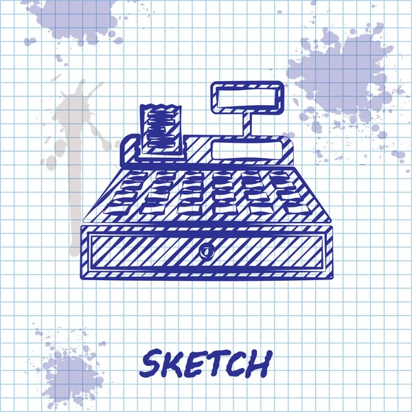 Sketch line Distributeur automatique de caisses enregistreuses avec icône de contrôle isolée sur fond blanc. Signe de caisse. Symbole de caisse. Illustration vectorielle — Image vectorielle