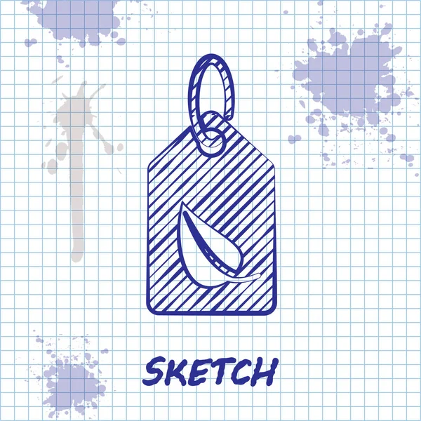 Sketch line Tag con icona simbolo foglia isolato su sfondo bianco. Bandiera, etichetta, etichetta, logo, adesivo per eco verde. Illustrazione vettoriale — Vettoriale Stock