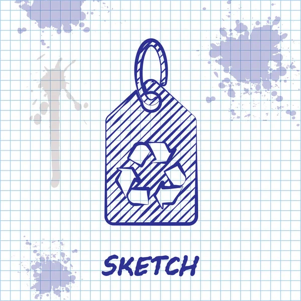 Sketch line Tag con icona simbolo del riciclo isolato su sfondo bianco. Bandiera, etichetta, etichetta, logo, adesivo per eco verde. Illustrazione vettoriale — Vettoriale Stock