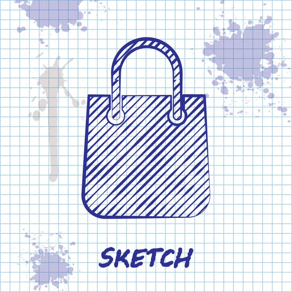 Línea de boceto Icono de la bolsa de compras aislado sobre fondo blanco. Firma del paquete. Ilustración vectorial — Vector de stock