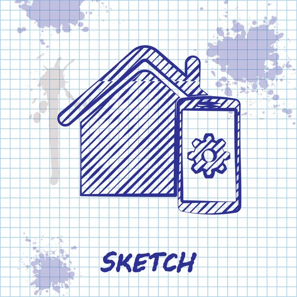 Sketch line Smart home - иконка системы дистанционного управления, выделенная на белом фоне. Векторная миграция — стоковый вектор