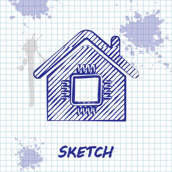 Sketch line Smart home icon isolated on white background. Remote control. Vector Illustration — Stock Vector