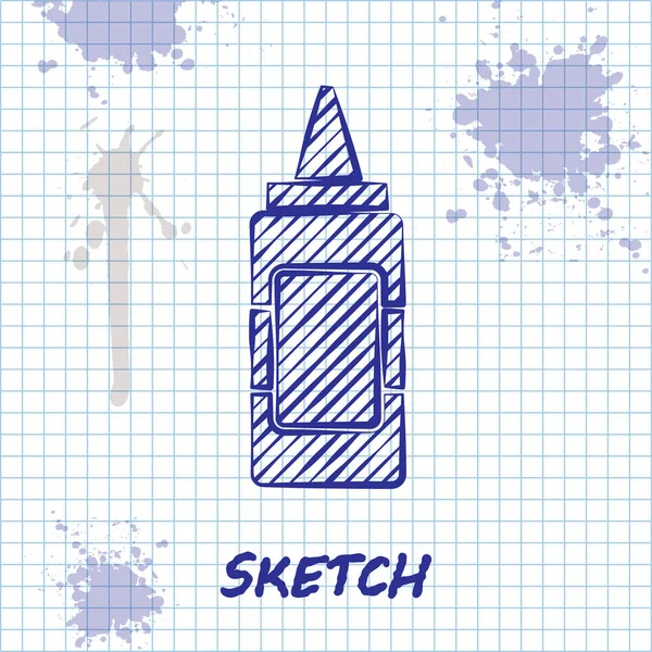 Sketch line Ícone de garrafa de mostarda isolado no fundo branco. Ilustração vetorial — Vetor de Stock