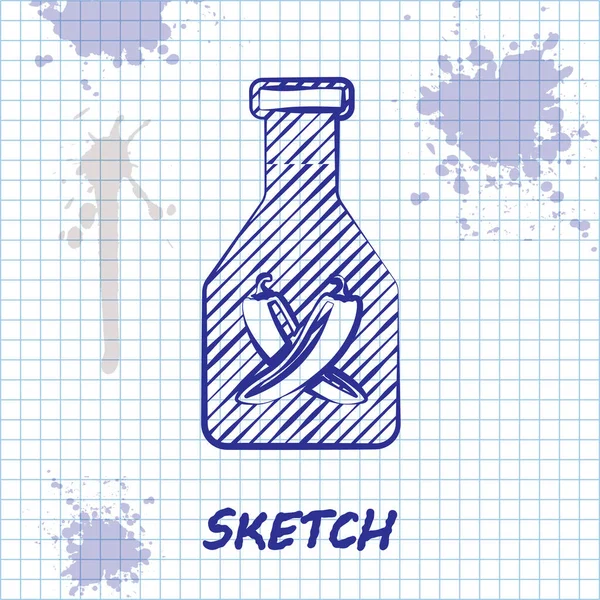 Sketch line Ketchup garrafa ícone isolado no fundo branco. Sinal de vagem de pimenta quente. Churrasco e churrasqueira grill símbolo. Ilustração vetorial — Vetor de Stock