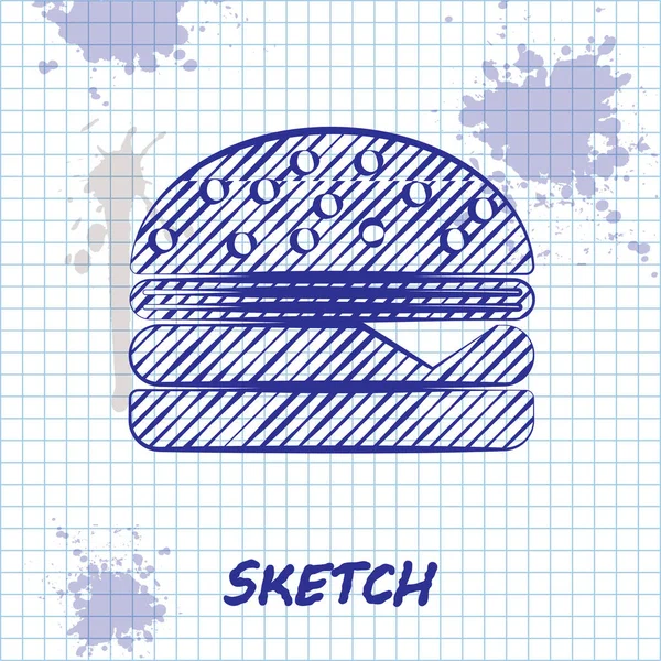 Schizzo linea Burger icona isolata su sfondo bianco. Icona hamburger. Segno panino al cheeseburger. Illustrazione vettoriale — Vettoriale Stock