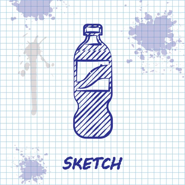 Skizze Linie Flasche Wasser Symbol isoliert auf weißem Hintergrund. Soda Aqua Drink Zeichen. Vektorillustration — Stockvektor
