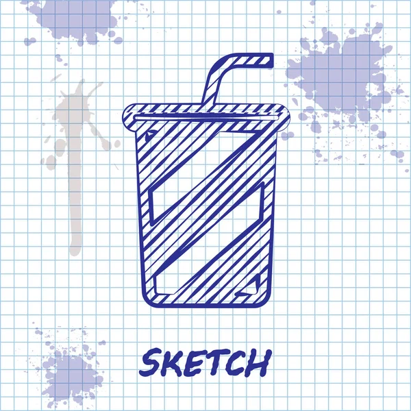 Skizze Linie Glas mit Wasser-Symbol isoliert auf weißem Hintergrund. Soda-Trinkglas mit Trinkhalm. frisches Kaltgetränk Symbol. Vektorillustration — Stockvektor