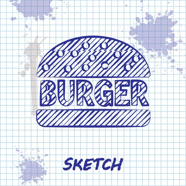 Línea de boceto Icono de hamburguesa aislado sobre fondo blanco. Icono de hamburguesa. Signo de sándwich de hamburguesa con queso. Ilustración vectorial — Archivo Imágenes Vectoriales