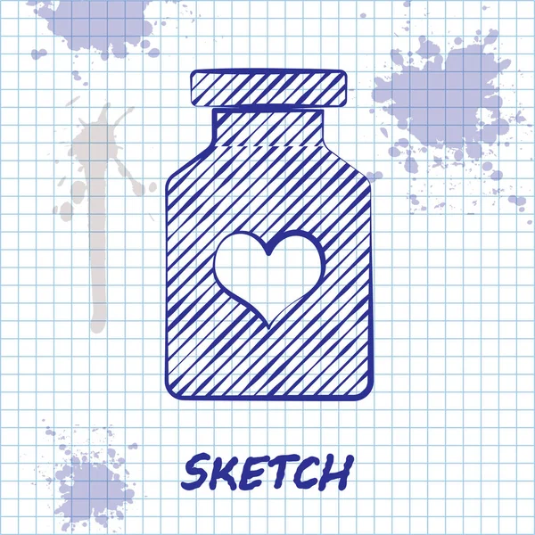 Potens için haplar ile Sketch line Tıp şişe, beyaz arka plan üzerinde izole afrodizyak simgesi. Erkekler ve kadınlar için seks hapları. Vektör İllüstrasyonu — Stok Vektör