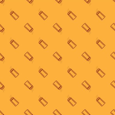 Kırmızı tuz ve biber ikonu kahverengi arka planda iz bırakmış. Yemek pişirme baharatları. Vektör İllüstrasyonu