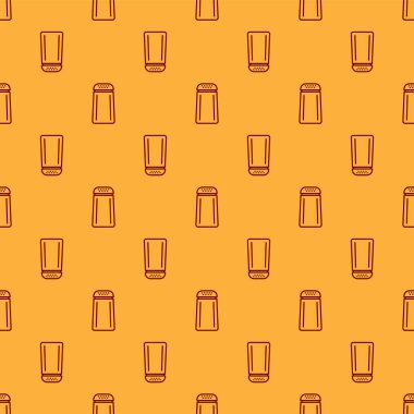 Kırmızı tuz ve biber ikonu kahverengi arka planda iz bırakmış. Yemek pişirme baharatları. Vektör İllüstrasyonu