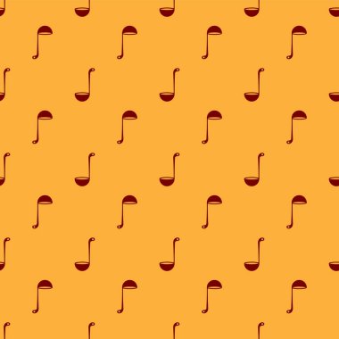 Kırmızı Mutfak kepçe ikonu kahverengi arka planda izole edilmiş kusursuz desen. Mutfak aletleri. Çatal kaşık tabelası. Vektör İllüstrasyonu