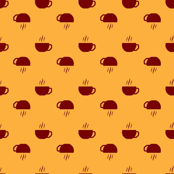 Taza de café rojo icono plano aislado patrón sin costuras sobre fondo marrón. Taza de té. Café caliente. Ilustración vectorial — Vector de stock
