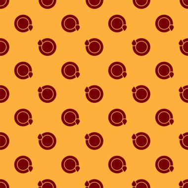 Kırmızı Yıkama yemekleri simgesi kahverengi arka plan üzerinde izole dikişsiz desen. Tabak ve sünger. Temizlik bulaşıkları simgesi. Bulaşık makinesi tabelası. Masa takımı işaretini temizleyin. Vektör İllüstrasyonu