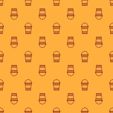 Kırmızı Kova simgesi kahverengi arka plan üzerinde sorunsuz desen izole. Vektör İllüstrasyonu