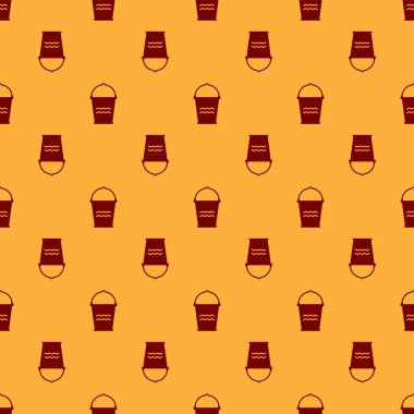 Kırmızı Kova simgesi kahverengi arka plan üzerinde sorunsuz desen izole. Vektör İllüstrasyonu