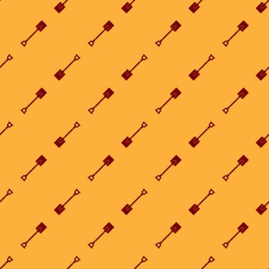 Kırmızı Bahçe kürek simgesi kahverengi arka plan üzerinde dikişsiz desen izole. Bahçıvanlık aleti. Bahçecilik, tarım, tarım için bir araç. Vektör İllüstrasyonu
