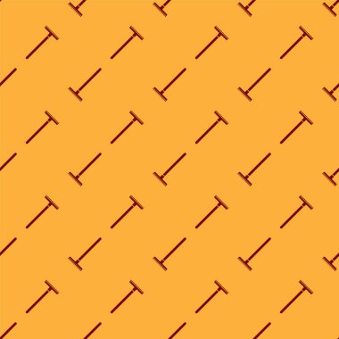 Red Garden tırmık simgesi kahverengi arka plan üzerinde sorunsuz desen izole. Bahçecilik, tarım, tarım için bir araç. Yer kültivatör. Temizlik ekipmanları. Vektör İllüstrasyonu