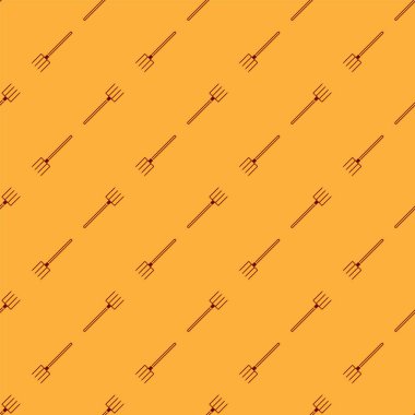 Kırmızı Bahçe yaba simgesi kahverengi arka plan üzerinde dikişsiz desen izole. Bahçe çatal işareti. Bahçecilik, tarım, tarım için bir araç. Vektör İllüstrasyonu