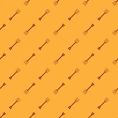 Kırmızı Bahçe yaba simgesi kahverengi arka plan üzerinde dikişsiz desen izole. Bahçe çatal işareti. Bahçecilik, tarım, tarım için bir araç. Vektör İllüstrasyonu