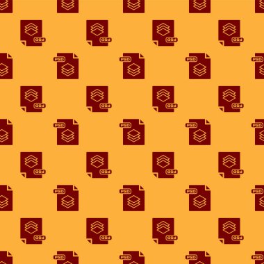 Red Psd dosya belgesi. Indirin psd düğme simgesi kahverengi arka plan üzerinde sorunsuz desen izole. Psd dosya sembolü. Vektör İllüstrasyonu