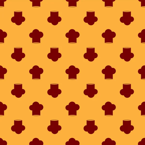 Röd hatt ikon isolerat sömlösa mönster på brun bakgrund. Tillagnings symbol. Kockar hatt. Vektor illustration — Stock vektor