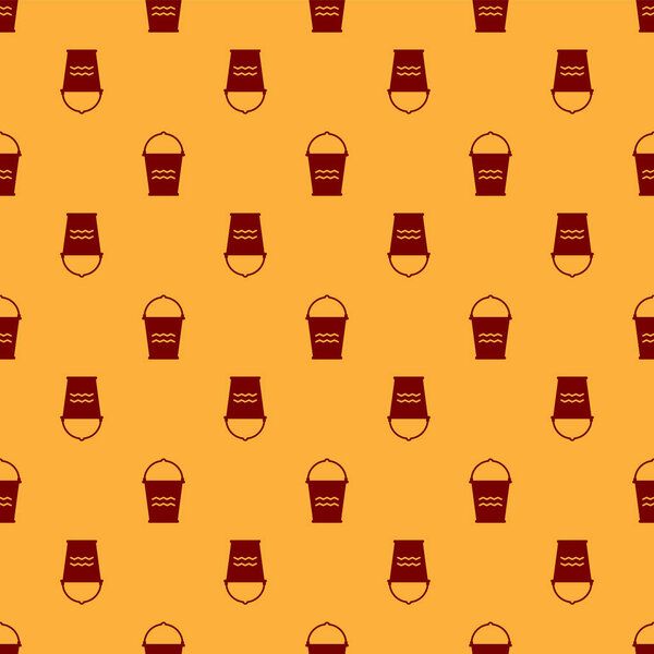 Red Bucket icon isolated seamless pattern on brown background. Vector Illustration