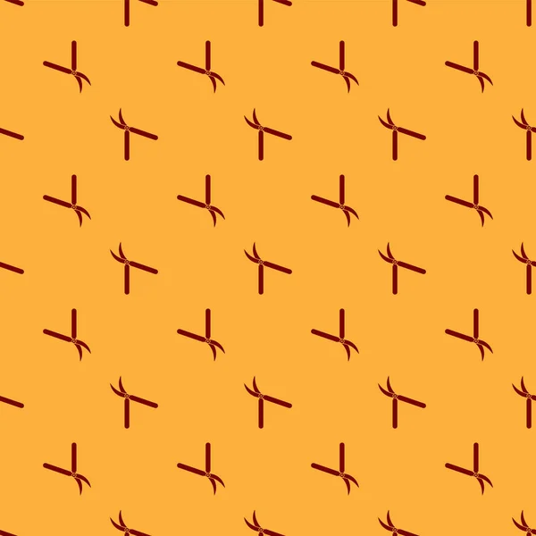 Красные садовые ножницы ручной работы для обрезки иконки изолированный бесшовный узор на коричневом фоне. Обрезка ножниц с деревянными ручками. Векторная миграция — стоковый вектор