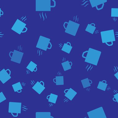Mavi Kahve fincan düz simgesi mavi arka plan üzerinde sorunsuz desen izole. Çay bardağı. Sıcak içecek kahve. Vektör İllüstrasyonu
