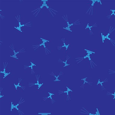 Mavi Otomatik sulama sprinklers simgesi mavi arka plan üzerinde dikişsiz desen izole. Sulama ekipmanları. Bahçe elementi. Sprey tabanca simgesi. Vektör İllüstrasyonu