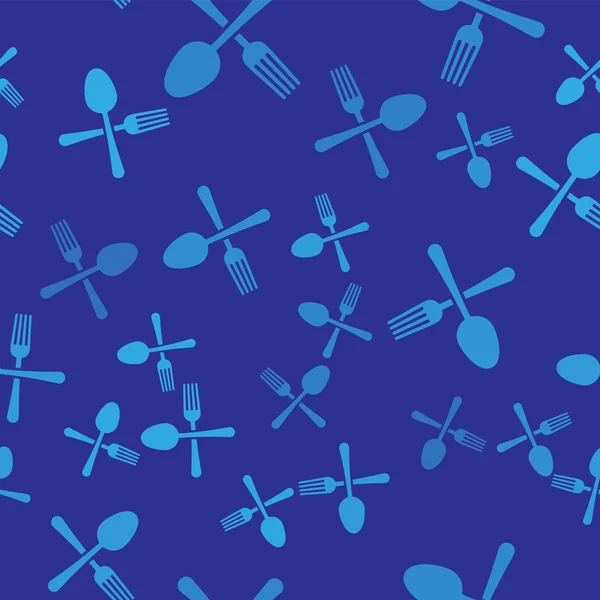 Blue Crossed forchetta e icona cucchiaio isolato modello senza soluzione di continuità su sfondo blu. Utensile da cucina. Segno di posate. Illustrazione vettoriale — Vettoriale Stock