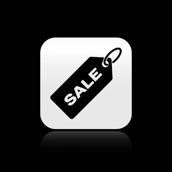 Black Price tag s nápisem Prodej ikony izolované na černém pozadí. Odznak za cenu. Promo tag sleva. Stříbrný knoflík. Vektorová ilustrace — Stockový vektor
