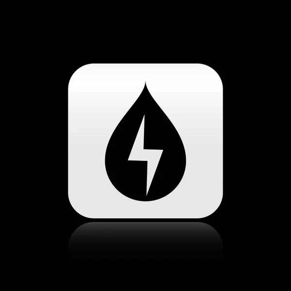 Black Water energy icon isolated on black background. Ecology concept with water droplet. Alternative energy concept. Silver square button. Vector Illustration — Stock Vector