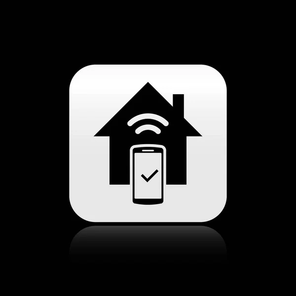 Schwarzes Smart Home - Fernbedienungssymbole isoliert auf schwarzem Hintergrund. Silberner quadratischer Knopf. Vektorillustration — Stockvektor