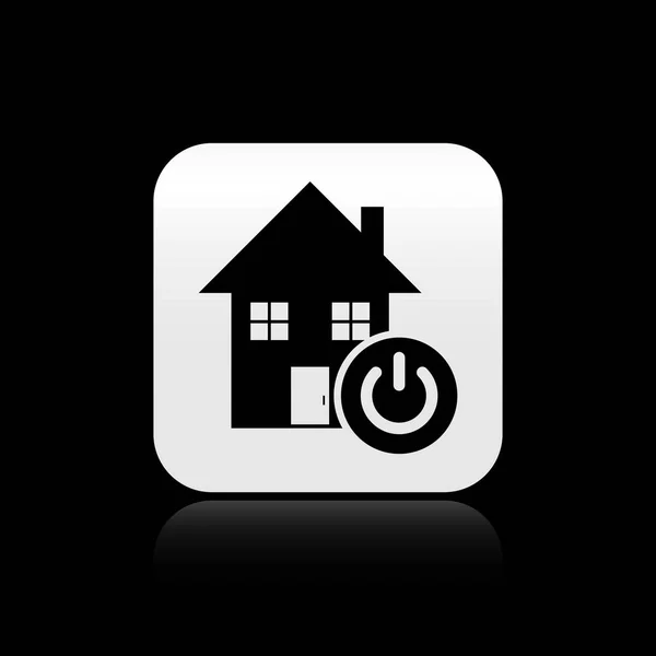 Icono de hogar inteligente negro aislado sobre fondo negro. Control remoto. Botón cuadrado plateado. Ilustración vectorial — Vector de stock