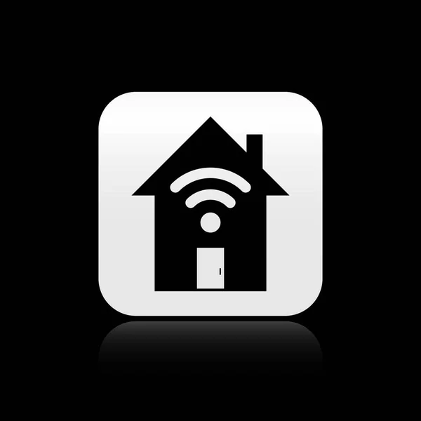 Siyah arka planda izole wi-fi simgesi ile Siyah Akıllı ev. Uzaktan kumanda. Gümüş kare düğme. Vektör İllüstrasyonu — Stok Vektör
