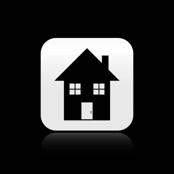 Zwarte huis icoon geïsoleerd op zwarte achtergrond. Home symbool. Zilveren vierkante knop. Vector illustratie — Stockvector