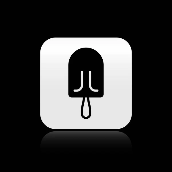 Czarna ikona lody na czarnym tle. Słodki symbol. Srebrny kwadrat przycisk. Ilustracja wektorowa — Wektor stockowy