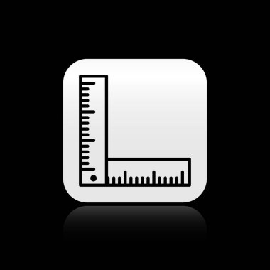 Siyah zemin üzerinde izole siyah katlanır cetvel simgesi. Gümüş kare düğme. Vektör İllüstrasyonu