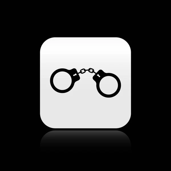 Svart handfängsel ikon isolerad på svart bakgrund. Silver fyrkantig knapp. Vektor illustration — Stock vektor