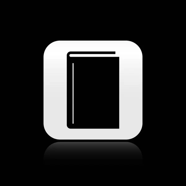 Icône du livre noir isolé sur fond noir. Bouton carré argenté. Illustration vectorielle — Image vectorielle
