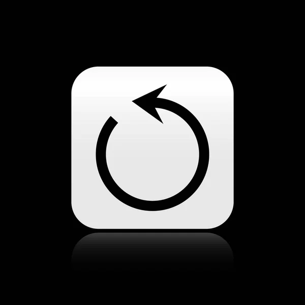 Icône Black Refresh isolée sur fond noir. Recharger le symbole. Flèche de rotation dans un signe circulaire. Bouton carré argenté. Illustration vectorielle — Image vectorielle