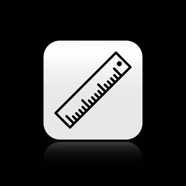 Icono de Regla Negra aislado sobre fondo negro. Símbolo de borde recto. Botón cuadrado plateado. Ilustración vectorial — Archivo Imágenes Vectoriales
