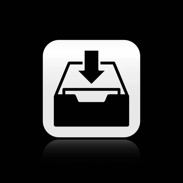 Иконка черного почтового ящика выделена на черном фоне. Добавить в архив. Серебряная кнопка. Векторная миграция — стоковый вектор