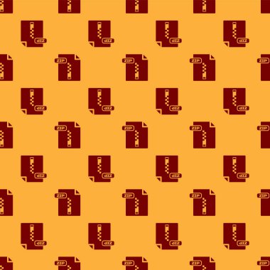 Kırmızı Zip dosya belgesi. Zip button simgesi ni indirin kahverengi arka plan üzerinde sorunsuz desen izole. Zip dosyası simgesi. Vektör İllüstrasyonu