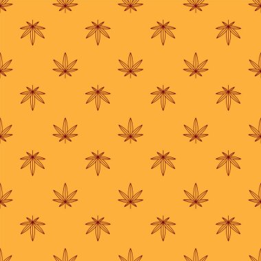 Kırmızı Tıbbi marihuana veya kenevir yaprağı ikonu kahverengi arka planda izole edilmiş pürüzsüz desen. Kenevir sembolü. Vektör İllüstrasyonu