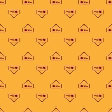 Kiralık metin ile Kırmızı Asma işareti kahverengi arka plan üzerinde sorunsuz desen izole. Kiralık metinli tabela. Vektör İllüstrasyonu