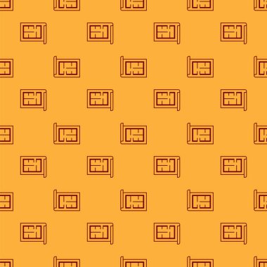 Kırmızı Ev planı simgesi kahverengi arka plan üzerinde sorunsuz desen izole. Vektör İllüstrasyonu