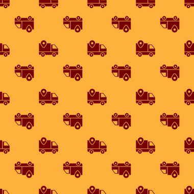 Kırmızı Teslimat izleme simgesi kahverengi arka plan üzerinde sorunsuz desen izole. Parsel takibi. Vektör İllüstrasyonu