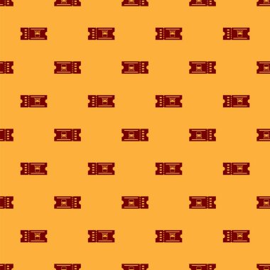 Kırmızı Tren bilet simgesi kahverengi arka plan üzerinde dikişsiz desen izole. Demiryolu ile seyahat. Vektör İllüstrasyonu